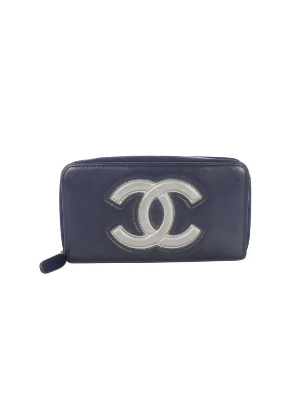 Chanel Air Line Zip Around Mini Wallet Navy Silver
